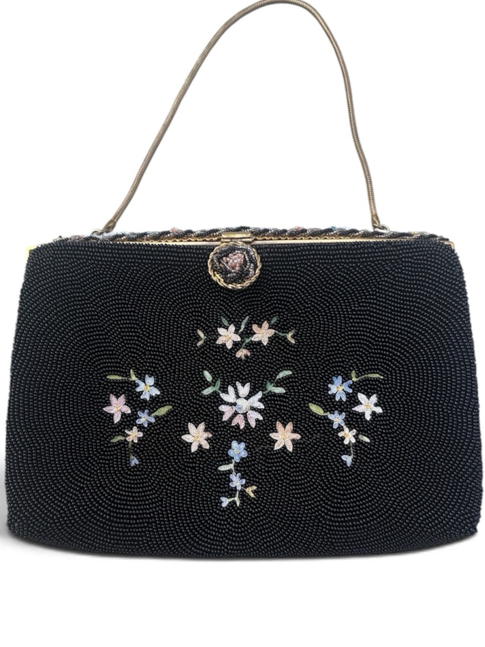Vintage Point de Beauvais Micro Beaded Floral Evening Bag French Couture